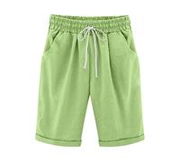 Women's Shorts Knee Length Straight Leg Drawstring Elasticated High Waist Trendy Ladies Holiday Essentials Bermuda Wide Leg Comfy Baggy Lounge Wear Cotton Casual Athletic Shorts with Pockets