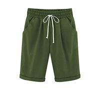 Women's Shorts Knee Length Straight Leg Drawstring Elasticated High Waist Trendy Ladies Holiday Essentials Bermuda Wide Leg Comfy Baggy Lounge Wear Cotton Casual Athletic Shorts with Pockets