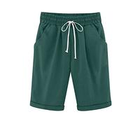 Women's Shorts Knee Length Straight Leg Drawstring Elasticated High Waist Trendy Ladies Holiday Essentials Bermuda Wide Leg Comfy Baggy Lounge Wear Cotton Casual Athletic Shorts with Pockets