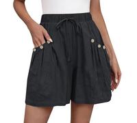 Women's Shorts Summer Casual Beach Pants with Pockets Elastic Waist Loose Wide Leg Shorts Ladies Solid Colour Bottoms Comfy Trousers My Orders UK 2024 Black
