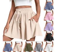 Women's Shorts Summer Ladies Elastic Waist Short for Womens UK Wide Leg Loose Beach Work Lounge Pants with Pockets Beige