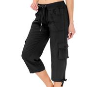 Womens Shorts Walking Cargo 3/4 Length Hiking Shorts Lightweight Summer Capri Cropped Outdoor Pants with Multi Pockets Drawstring Elastic Waist Ladies Work Short Pants Loose Slim Fit Short Trousers