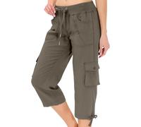 Womens Shorts Walking Cargo 3/4 Length Hiking Shorts Lightweight Summer Capri Cropped Outdoor Pants with Multi Pockets Drawstring Elastic Waist Ladies Work Short Pants Loose Slim Fit Short Trousers