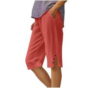 Womens Shorts with Pockets Flow Summer Cotton Linen Elasticated Waist Shorts with Pockets Wide Leg Lightweight Breathable Knee Length Pants Loose Fit Casual Comfy Holiday Beach Pants Watermelon Red