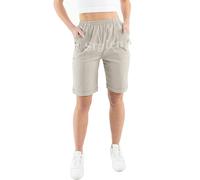 Womens Shorts with Pockets Lightweight Elasticated Summer Easy Care Ladies Travelling Pull on Comfy Lounge Shorts Plus Size (12, Beige)