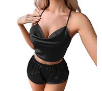 Women's Shorty Pyjamas Short Satin Pyjamas Women's Pjs Short Two Piece Sleepwear Sexy V-Neck Spaghetti Straps Sleep Shirt and Pyjama Bottoms Leisure Suit Casual Dressing Gown Plain Halloween