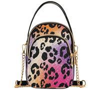 Women's Shoulder Handbag Black Leopard Spots Gradient Colorful Quilted Chain Strap Phone Wallet Handbag Cute Ladies Tote Crossbody Satchel, 5.9" × 8.3" × 3.1", 5.91x3.15x8.27inches