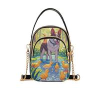 Womens Shoulder Handbag Cute Dog Duck Pond Quilted Phone Handbag Small Chain Purse Cute Zipper Designer Bowler Tote, 5.9" × 8.3" × 3.1"