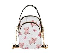 Womens Shoulder Handbag Quilted Chain Wallet Cell Phone Purse Funny Crossbody Clutch Zipper Tote Cute Pigs Pink Piglets White