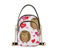 Women's Shoulder Handbag Quilted Phone Handbag Small Chain Purse Animal Floral Zipper Lady Crossbody Bag Cute Cartoon Hedgehog Heart Balloon