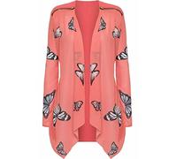Womens Shoulder Zip Style Butterfly Print Cardigan Open Front Sweater Ladies Party Wear Plus Size Cardigan Top Coral UK 22-24