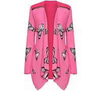 Womens Shoulder Zip Style Butterfly Print Cardigan Open Front Sweater Ladies Party Wear Plus Size Cardigan Top Cerise UK 20