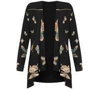 Women's Shoulder Zip Style Butterfly Print Cardigans Open Front Style Sweater Ladies Long Sleeve Chiffon Butterfly Party Wear Plus Size Cardigan Top (Black Multicolor, UK 16)