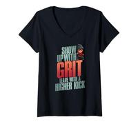 Womens Show UP with GRIT Leave with A Higher Kick V-Neck T-Shirt