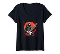 Womens Shred It Like a Sloth for Rock Music and Guitar Lovers V-Neck T-Shirt