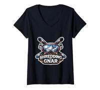 Women's Shredding The Gnar Expert Skier Ski Lover Skiing Slang Snow V-Neck T-Shirt