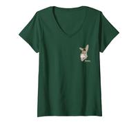Women's Shrek Donkey Face Small Pocket Logo V-Neck T-Shirt, Dark Green, Large