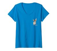 Women's Shrek Donkey Face Small Pocket Logo V-Neck T-Shirt, Sapphire Blue, Large