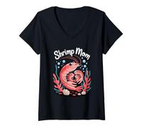Womens Shrimp Mom Cute Ocean Family Sea Life V-Neck T-Shirt
