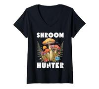 Womens Shroom Hunter Wild Mushroom Foraging Mycology Outdoor V-Neck T-Shirt