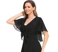 Womens Shrug Chiffon Shawl Wraps Open Front Tie Top Cardigan for Evening Dress, Black, L-XXL