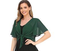 Womens Shrug Chiffon Shawl Wraps Open Front Tie Top Cardigan for Evening Dress, Dark Green, L-XXL