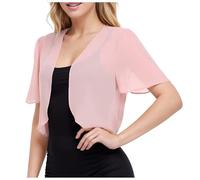 Women's Shrugs and Bolero UK Summer Chiffon Half Sleeve Bolero Cardigans Shawl Casual Lightweight Cover Up Cropped Sheer Jacket Open Front Shawl Cardigan Tops for Evening Wedding Dress