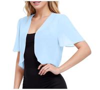 Women's Shrugs and Bolero UK Summer Chiffon Half Sleeve Bolero Cardigans Shawl Casual Lightweight Cover Up Cropped Sheer Jacket Open Front Shawl Cardigan Tops for Evening Wedding Dress