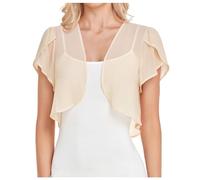 Women's Shrugs and Bolero UK Summer Chiffon Half Sleeve Bolero Cardigans Shawl Casual Lightweight Cover Up Cropped Sheer Jacket Open Front Shawl Cardigan Tops for Evening Wedding Dress (Z2-Beige, M)