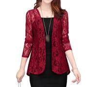 Women'S Shrugs,Women'S Bolero Shrug 3/4 Sleves Short Cardigan Boho Floral Lace Blouse Jacket Summer Chiffon Cardigan Open Front V-Neck Festival Jacket Beach Cover-Ups For Dresses,Burgundy,M