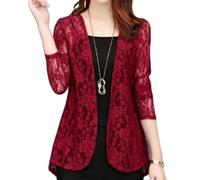 Women'S Shrugs,Women'S Bolero Shrug 3/4 Sleves Short Cardigan Boho Floral Lace Blouse Jacket Summer Chiffon Cardigan Open Front V-Neck Festival Jacket Beach Cover-Ups For Dresses,Burgundy,M