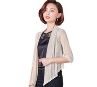 Women'S Shrugs,Women'S Bolero Shrug Half Sleeves Cardigan Stylish Mesh See-Through Blouse Jacket Front Tie Summer Cardigan Open Front Festival Jacket Office Beach Cover-Ups For Dresses,Apricot,Xl