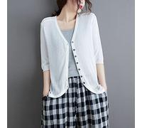 Women'S Shrugs,Women'S Cotton Linen Cardigan Casual Bolero Shrug Boho Plain 3/4 Sleeve Blouse Hippie See-Through Cardigan Button Placket Elegant Festival Jacket Cover-Ups For Dresses,White,M