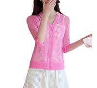 Women's Shrugs,Women's Lace Bolero Shrug Short Cardigan Knitted 3/4 Sleeves Flower Blouse Shirt See-Through Tunic Open Front Cardigan Boho Mesh Festival Jacket Cover-Ups for Dresses,Rose,L