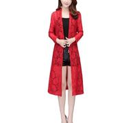 Women'S Shrugs,Women'S Long Cardigan Embroidery Floral Lace Lightweight Jacket Cardigan Mesh V-Neck Festival Jacket Elegant Beach Shirt Jacket See Through Bikini Cover-Up For Dresses,Red,S