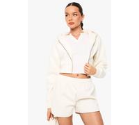 Womens Shrunken Zip Through Hoodie - Cream - L, Cream