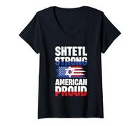 Womens Shtetl Strong American Proud Star Flag Design V-Neck T-Shirt