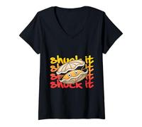 Womens Shuck It Funny Oyster Cartoon Design for Seafood Lovers V-Neck T-Shirt