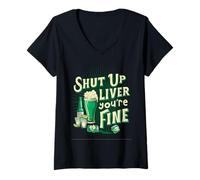 Womens Shut Up Liver Youre Fine Shirt Drinkers Gifts Gin Drinker V-Neck T-Shirt