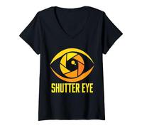 Women's Shutter Eye Camera Aperture Iris Minimal Photographer V-Neck T-Shirt