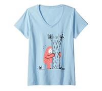 Womens Shy Bigfoot Hiding Behind Tree Funny Cartoon Art V-Neck T-Shirt