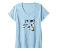 Womens Shy Little Kitty Doding Small Talk, It's Too PEOPLEY Outside V-Neck T-Shirt