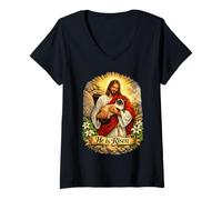 Women's Siamese Cat He is Risen Easter Resurrection Defeated Cross V-Neck T-Shirt