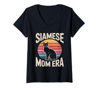 Women's Siamese Mom Era Retro V-Neck T-Shirt