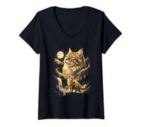 Women's Siberian Cat Howling At The Moon Meme V-Neck T-Shirt
