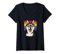 Womens Siberian Husky Dog, Gay Pride, Queer, LGBTQ+, V-Neck T-Shirt