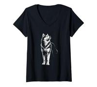 Women's Siberian Husky Portrait Minimalist V-Neck T-Shirt