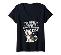 Womens Siberian Husky Screaming Louder Than Kids Dog Lover Mom Dad V-Neck T-Shirt