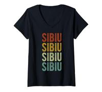 Womens Sibiu City Romania Retro V-Neck T-Shirt