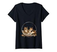 Women's Sibling Cats - Two felines Sitting Together Brother, Sister V-Neck T-Shirt